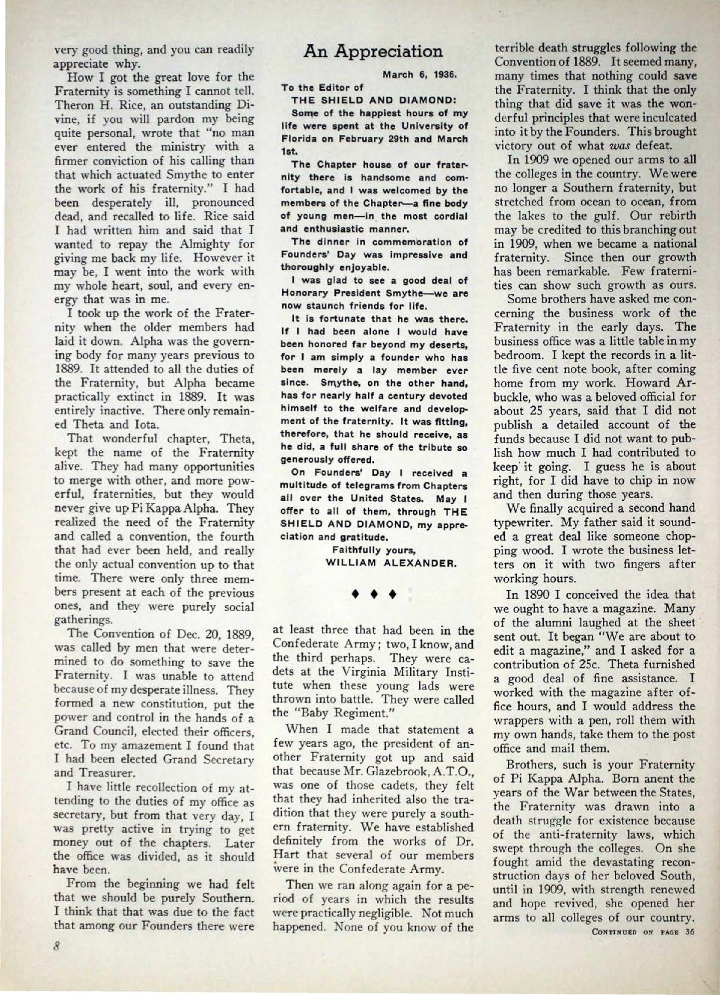 An Appreciation, June 1936